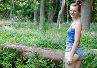 Nerdy natural amateur strip teasing in the woods #08