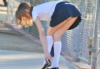 Cute teen Kristen teasing outdoors in schoolgirl uniform #06