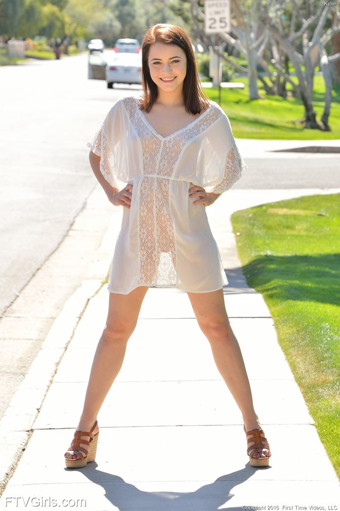 sheer dress voyeur Kylie in Sheer White Dress Outside at PinkWorld Blog