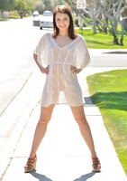 Kylie in Sheer White Dress Outside #03
